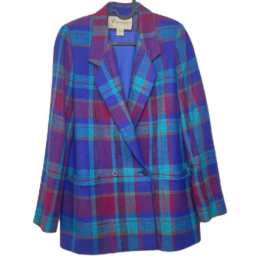 Plaid Retro Double Breasted Oversized Blazer Vintage John Meyer